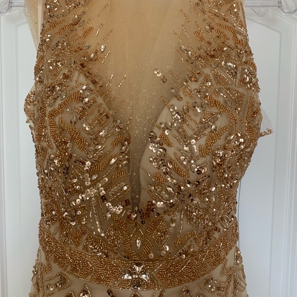 GOLD PROM GOWN DRES WITH DETACHABLE SKIRT EMBELLISHED MERMAID - Picture 10 of 13